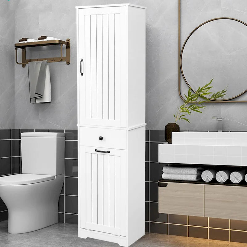 Laundry Cabinet With Doors And 1 Drawer, Tilt-Out Laundr Hamper, Adjustable Shelf, Linen Cabinet