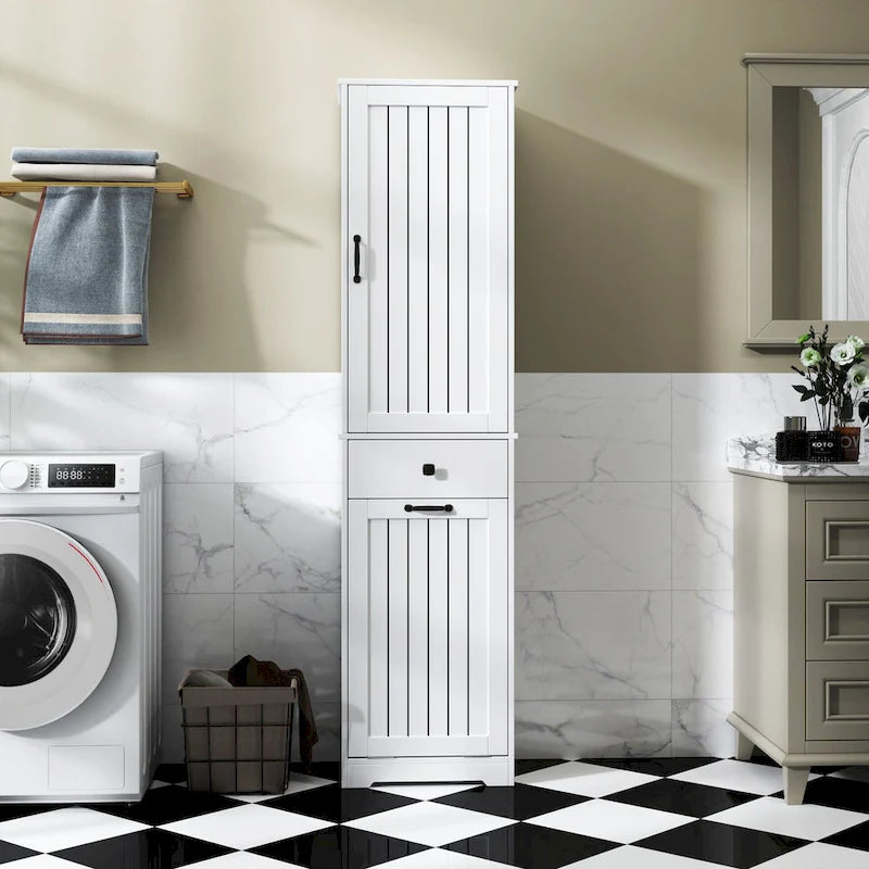 Laundry Cabinet With Doors And 1 Drawer, Tilt-Out Laundr Hamper, Adjustable Shelf, Linen Cabinet