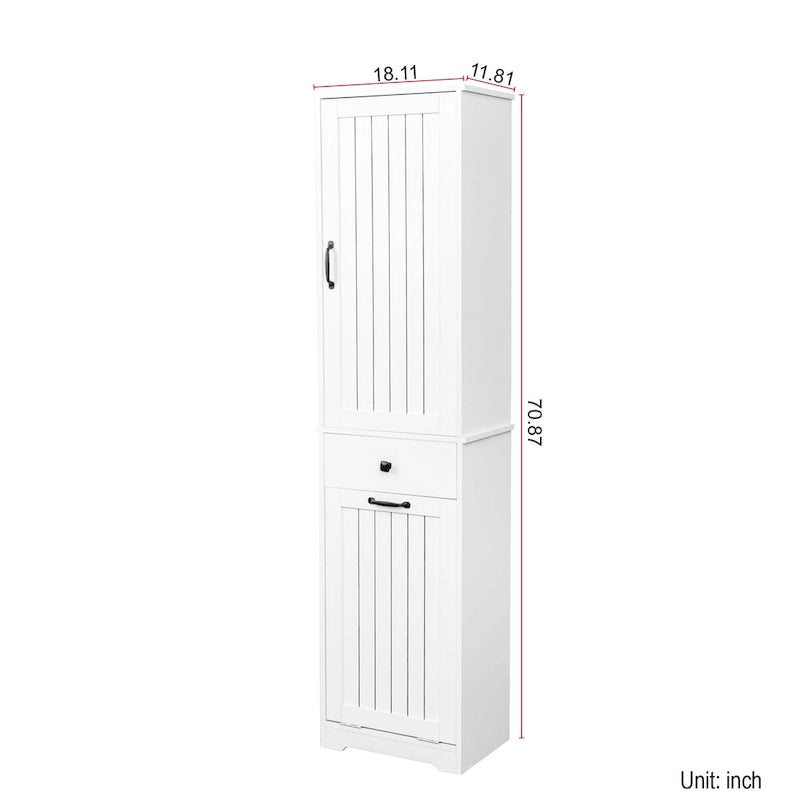 Laundry Cabinet With Doors And 1 Drawer, Tilt-Out Laundr Hamper, Adjustable Shelf, Linen Cabinet