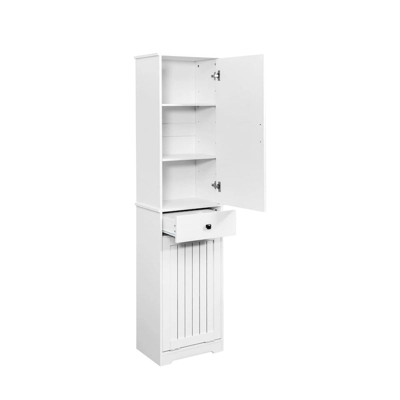Laundry Cabinet With Doors And 1 Drawer, Tilt-Out Laundr Hamper, Adjustable Shelf, Linen Cabinet