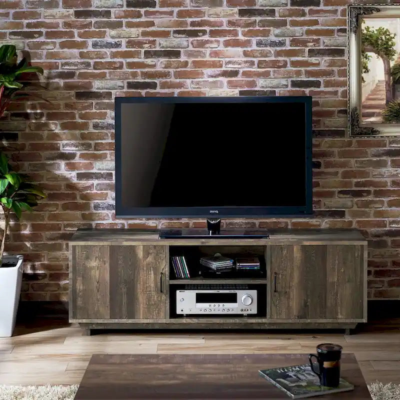 Rustic Oak 63-inch Multi-functional Storage TV Console