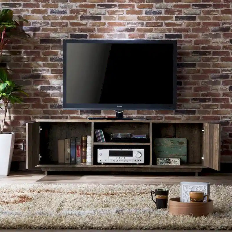 Rustic Oak 63-inch Multi-functional Storage TV Console