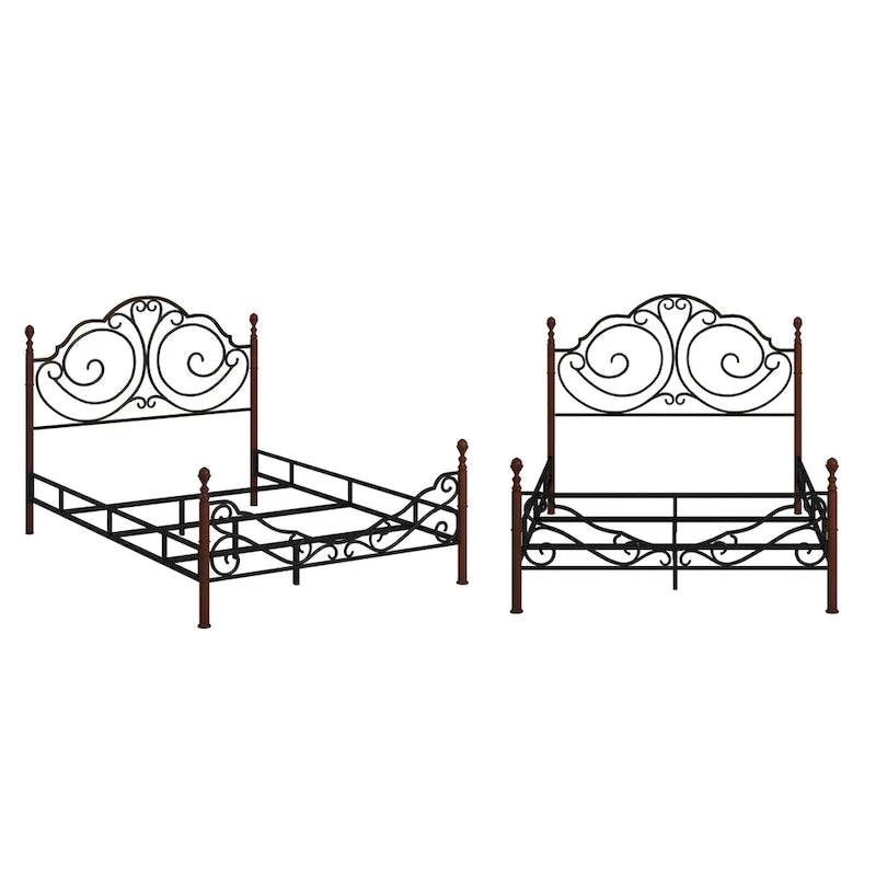 Graceful Scroll Bronze Metal Bed