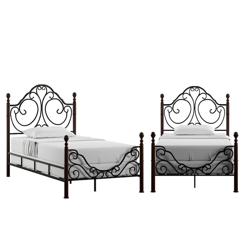 Graceful Scroll Bronze Metal Bed