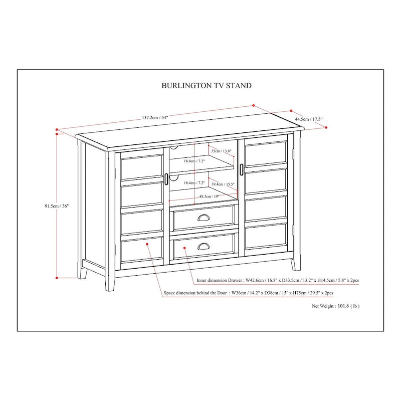 SOLID WOOD 54 inch Wide Transitional TV Media Stand For TVs up to 60 inches - 54w x 17.5d x 36 h