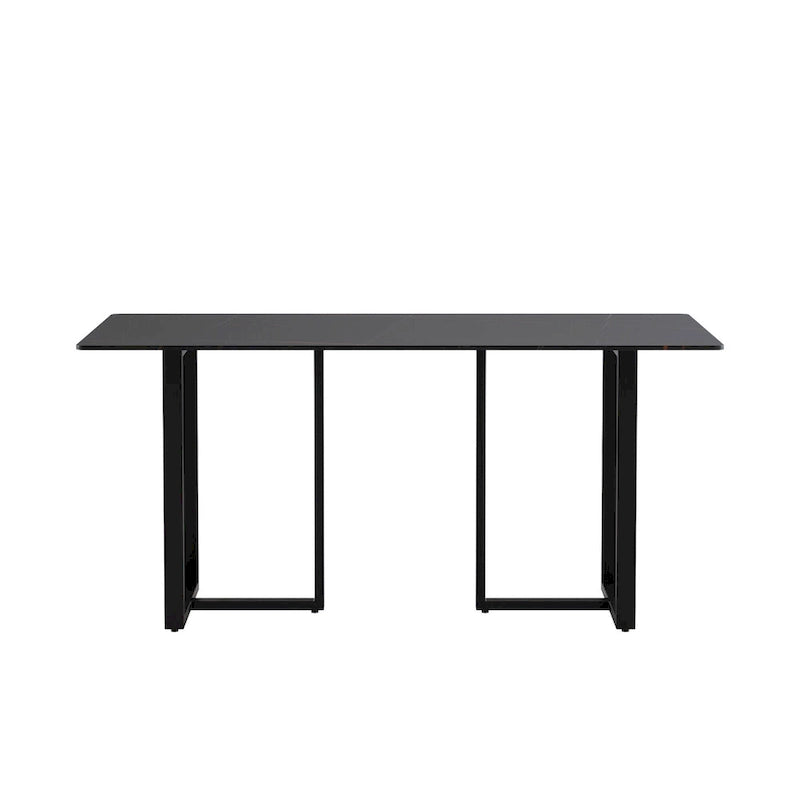 Black Modern 63L x 35W Rectangular Marble Dining Table with Steel Legs