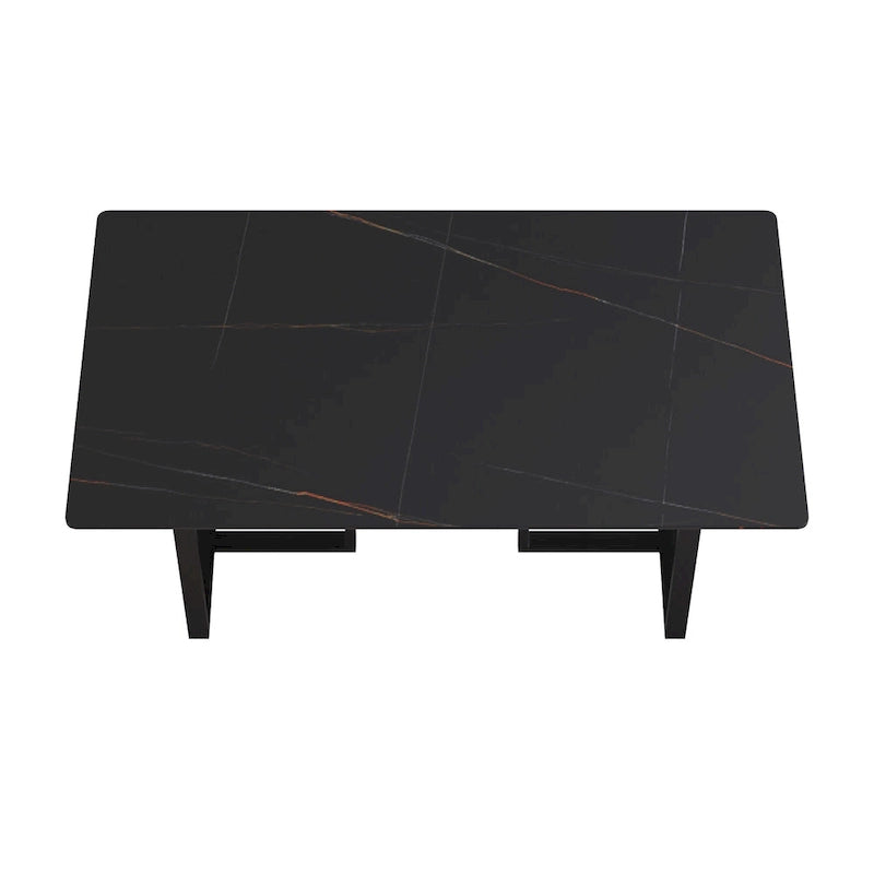 Black Modern 63L x 35W Rectangular Marble Dining Table with Steel Legs