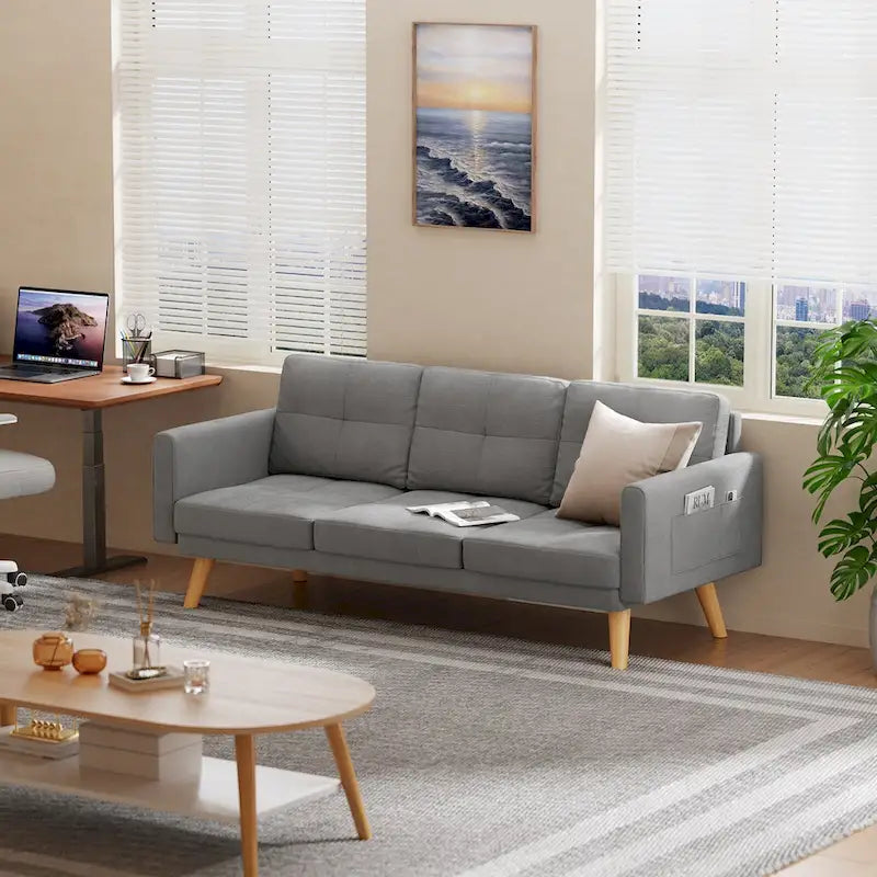 3 Seater Upholstered Living Room Sleeper Sofa, Recliner Sofa Bed with Backrest