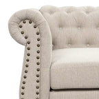 Chesterfield-Leinensofa mit Knopfheftung und gerollten Armlehnen