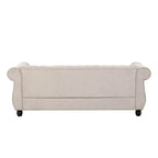 Chesterfield-Leinensofa mit Knopfheftung und gerollten Armlehnen