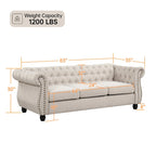 Chesterfield-Leinensofa mit Knopfheftung und gerollten Armlehnen