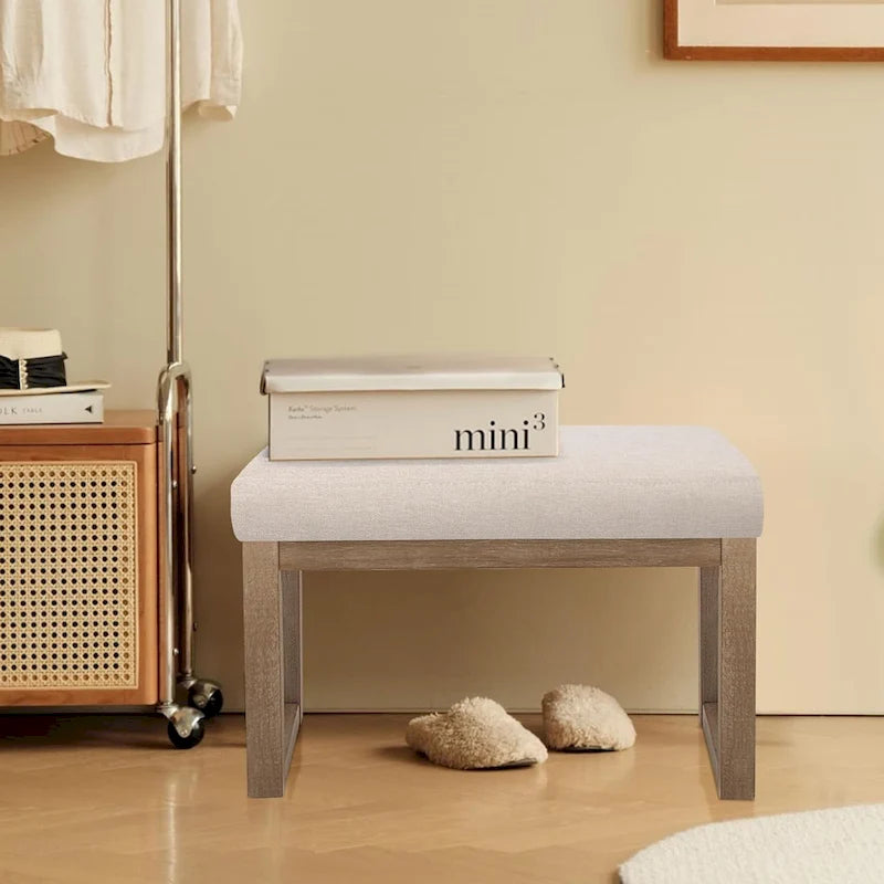 Upholstered Bench Ottoman, Beige