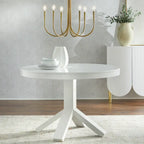 Witte ronde eettafel met voet van rubberhout