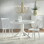 Witte ronde eettafel met voet van rubberhout