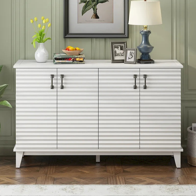 Retro Sideboard with 4 Door Large Storage and Adjustable Shelves - N/A