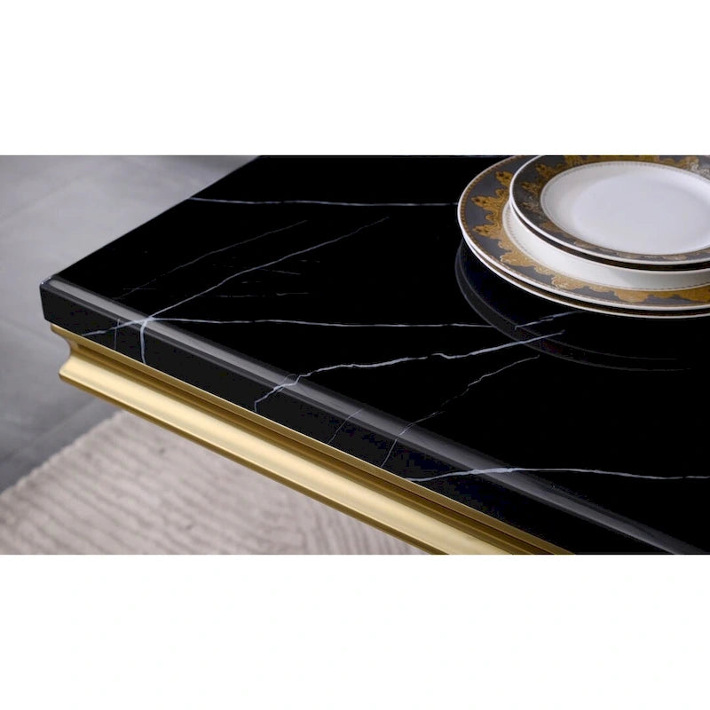 Black Dining Room Table with Polished Gold Metal Legs