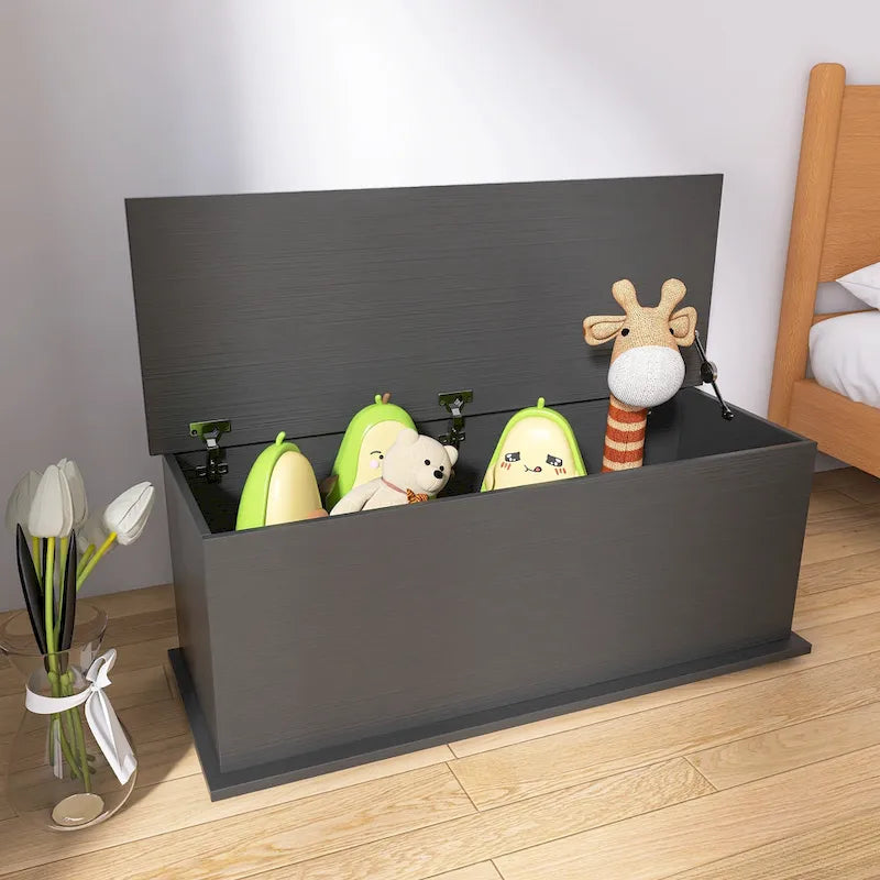 White Wooden Lift Top Trunk Storage Chest Trunk