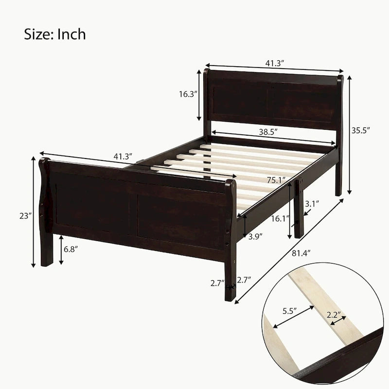 Full Queen Twin Size Wood Platform Bed