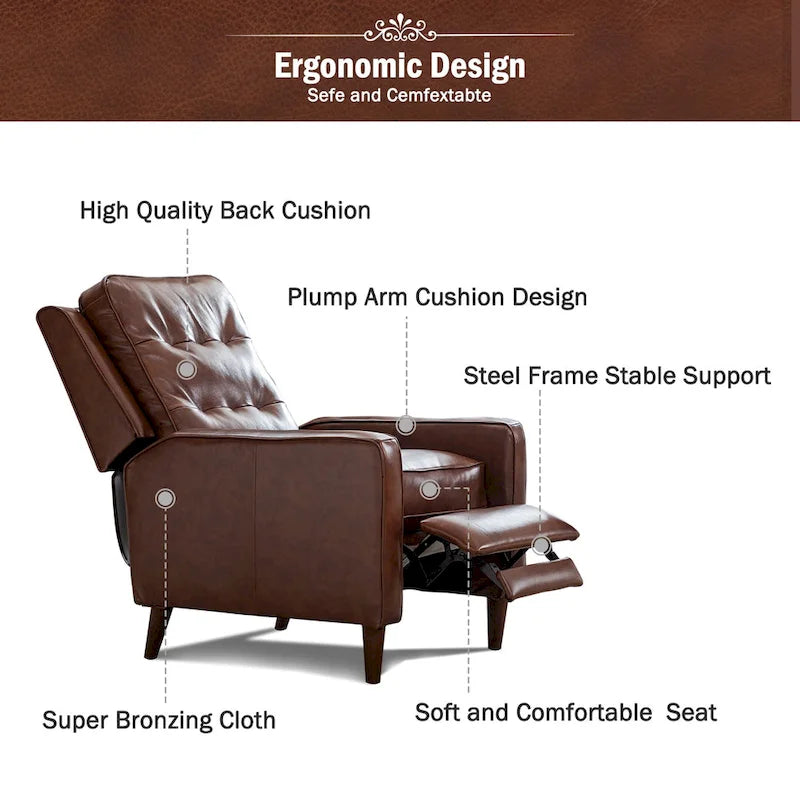 Pushback Recliner Chair, Fabric Armchair Push Back Recliner with Rivet Decoration, Single Sofa Accent Chair