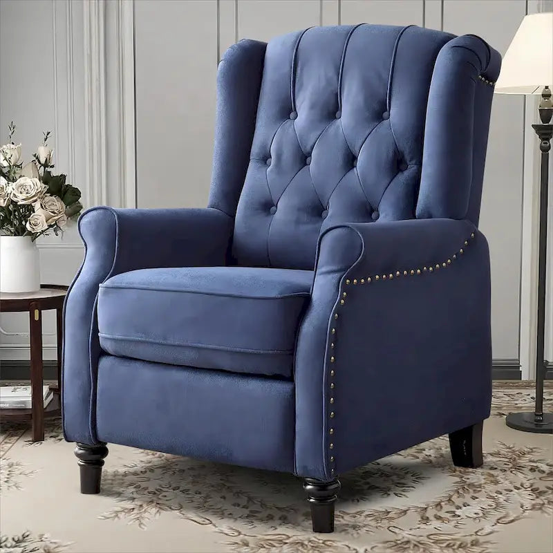 Pushback Recliner Chair, Fabric Armchair Push Back Recliner with Rivet Decoration, Single Sofa Accent Chair