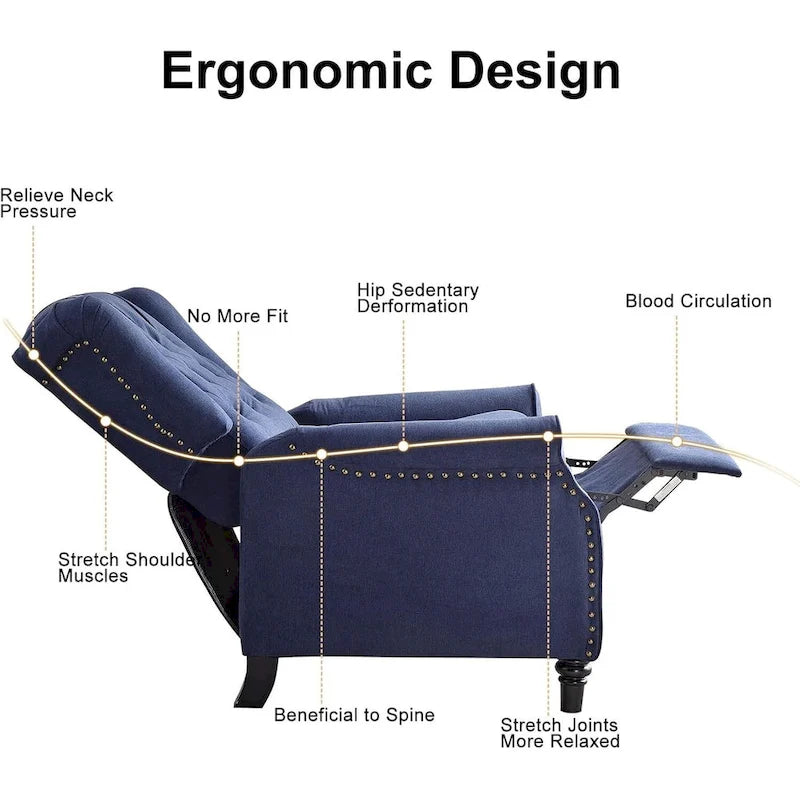 Pushback Recliner Chair, Fabric Armchair Push Back Recliner with Rivet Decoration, Single Sofa Accent Chair