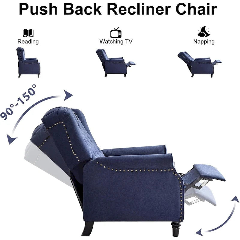 Pushback Recliner Chair, Fabric Armchair Push Back Recliner with Rivet Decoration, Single Sofa Accent Chair