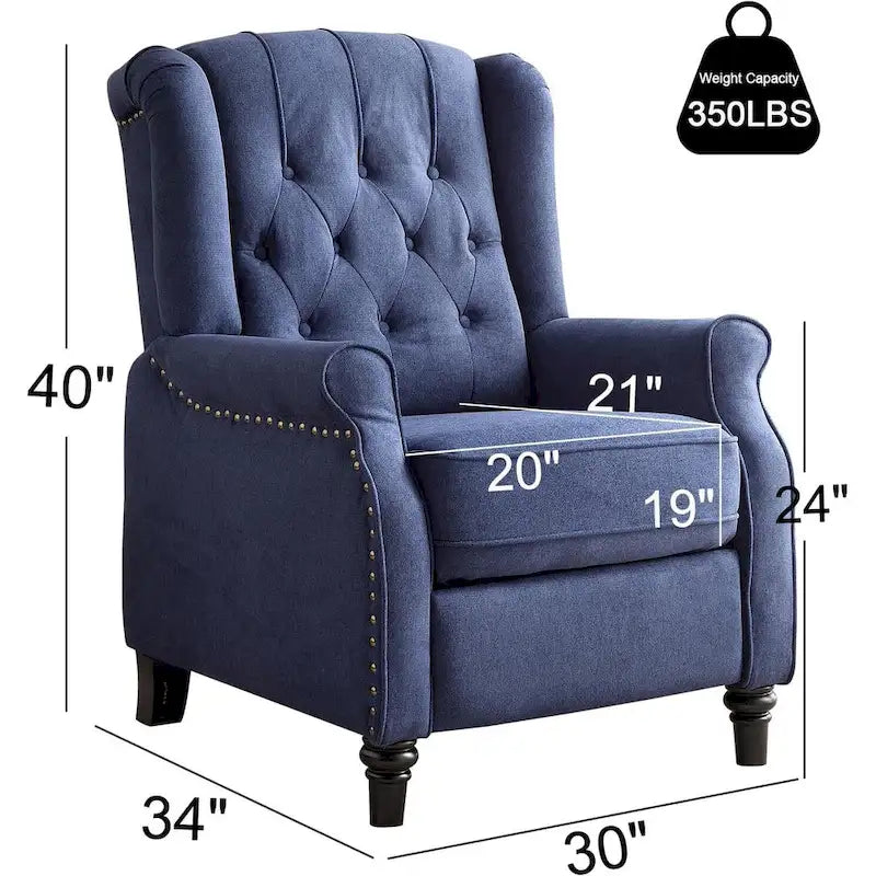 Pushback Recliner Chair, Fabric Armchair Push Back Recliner with Rivet Decoration, Single Sofa Accent Chair