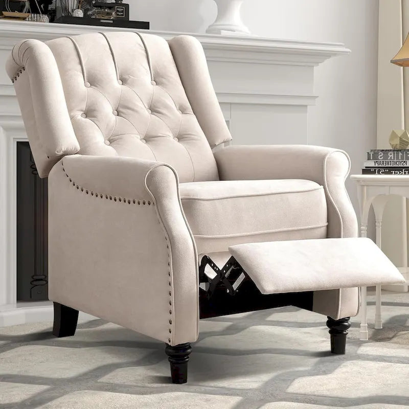 Pushback Recliner Chair, Fabric Armchair Push Back Recliner with Rivet Decoration, Single Sofa Accent Chair