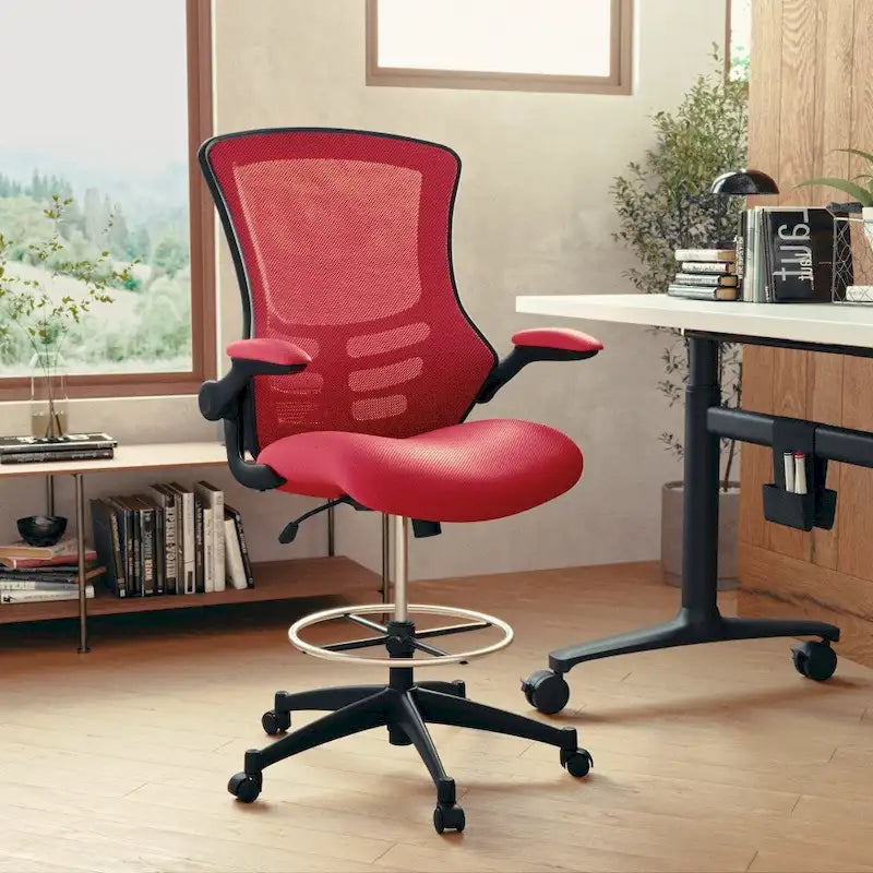 Mid-Back Ergonomic Drafting Chair with Adjustable Foot Ring and Flip-Up Arms