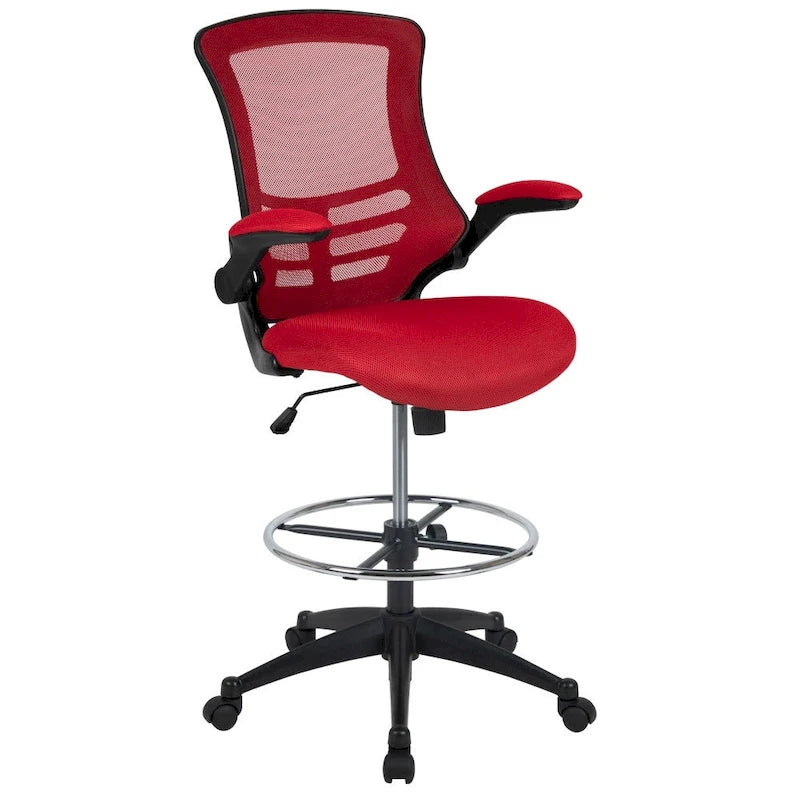 Mid-Back Ergonomic Drafting Chair with Adjustable Foot Ring and Flip-Up Arms