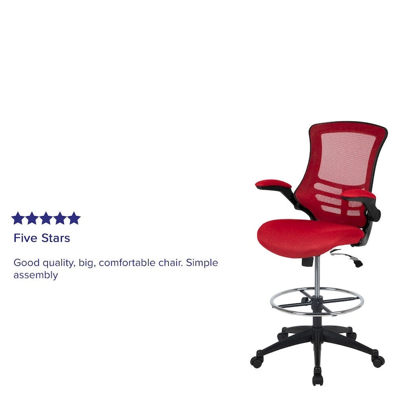 Mid-Back Ergonomic Drafting Chair with Adjustable Foot Ring and Flip-Up Arms