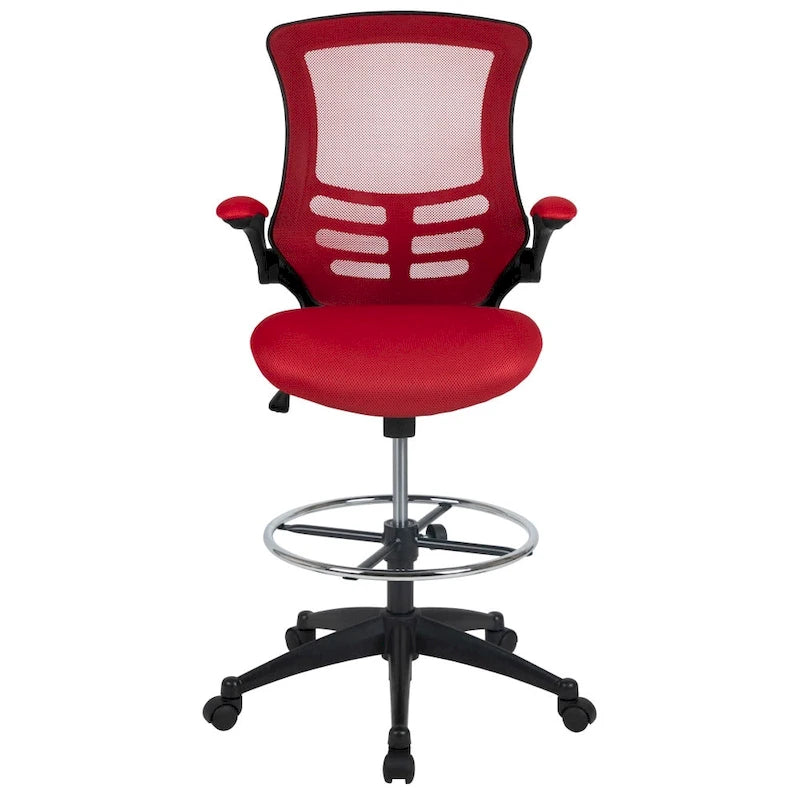 Mid-Back Ergonomic Drafting Chair with Adjustable Foot Ring and Flip-Up Arms