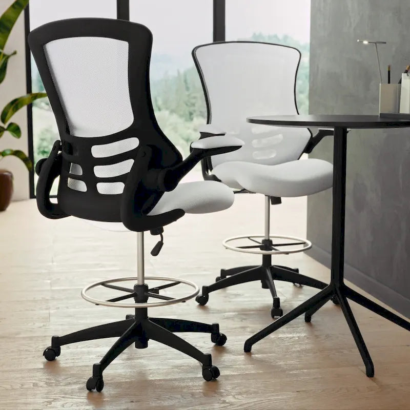 Mid-Back Ergonomic Drafting Chair with Adjustable Foot Ring and Flip-Up Arms