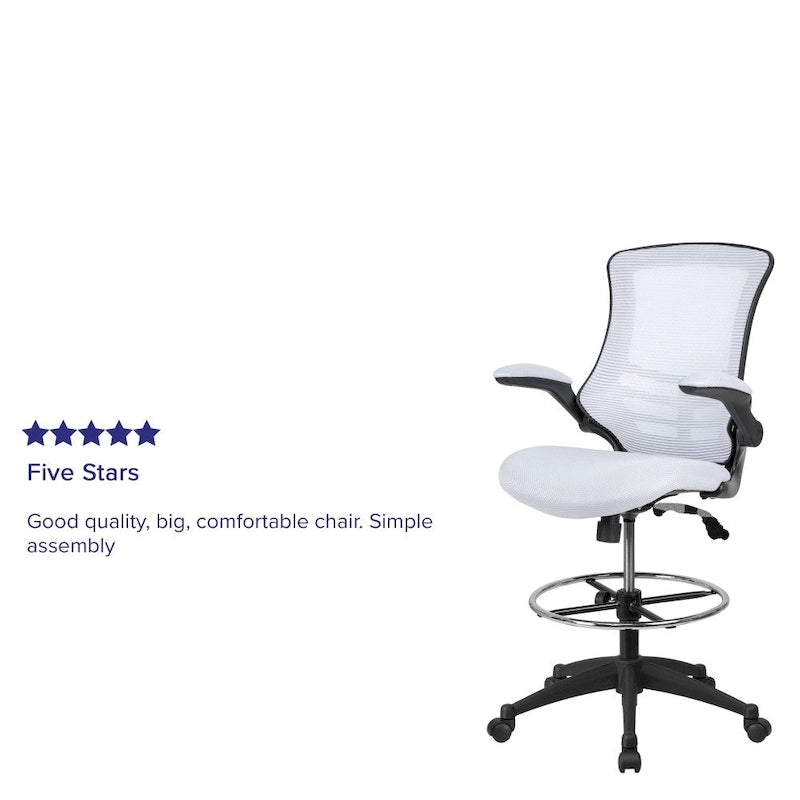 Mid-Back Ergonomic Drafting Chair with Adjustable Foot Ring and Flip-Up Arms