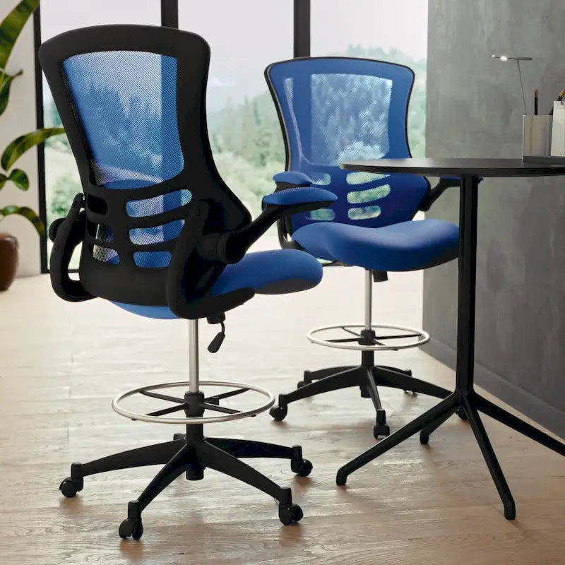 Mid-Back Ergonomic Drafting Chair with Adjustable Foot Ring and Flip-Up Arms