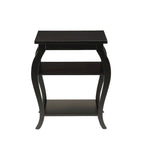 Mesa de apoio de madeira com prateleiras de arrumação abertas
