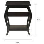 Mesa de apoio de madeira com prateleiras de arrumação abertas