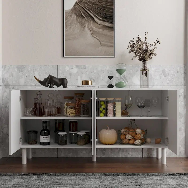 63.2W Bookcase Credenza Sideboard Buffet with Drawer & Pop-Up Doors