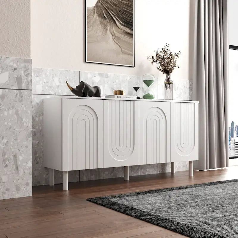 63.2W Bookcase Credenza Sideboard Buffet with Drawer & Pop-Up Doors