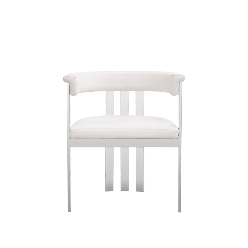 Modern White Vegan Leather & Stainless Steel Dining Chair