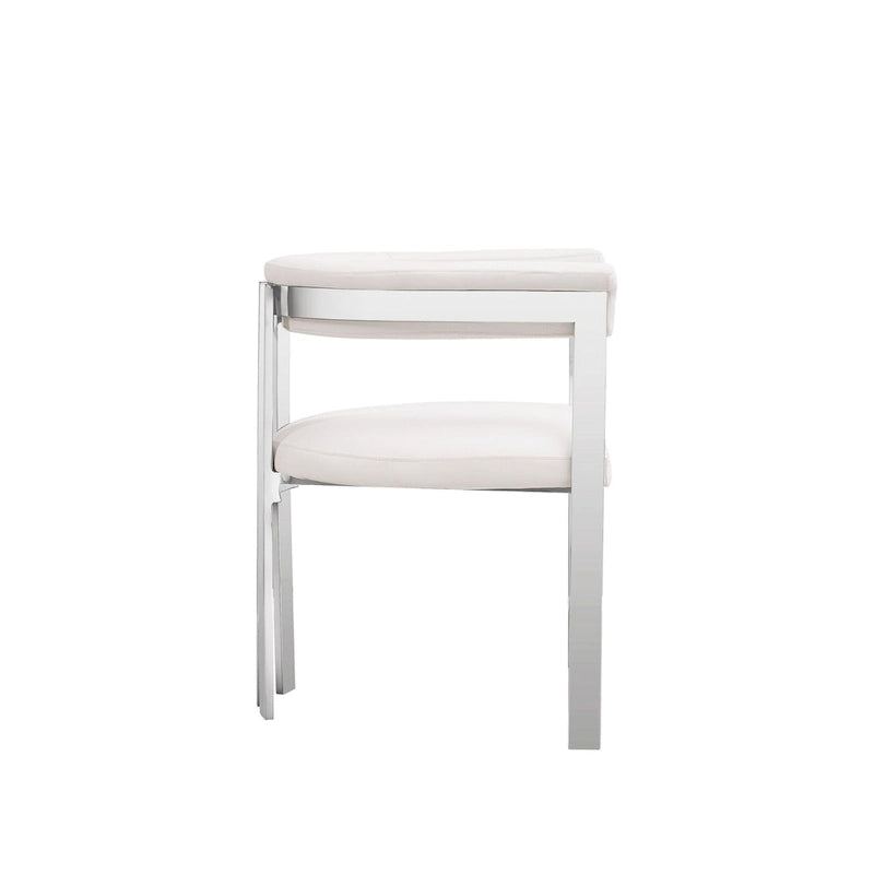 Modern White Vegan Leather & Stainless Steel Dining Chair