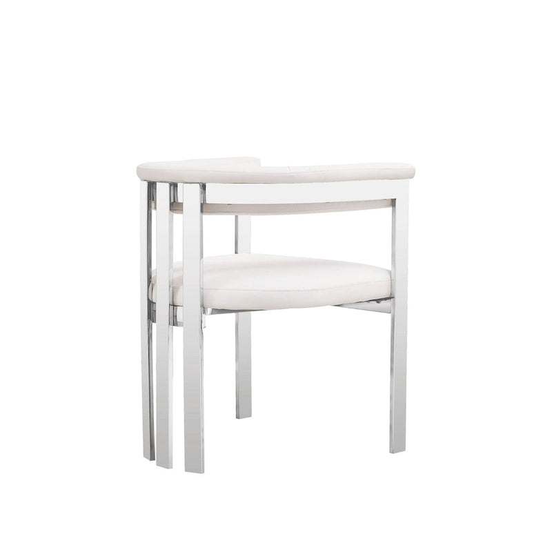 Modern White Vegan Leather & Stainless Steel Dining Chair