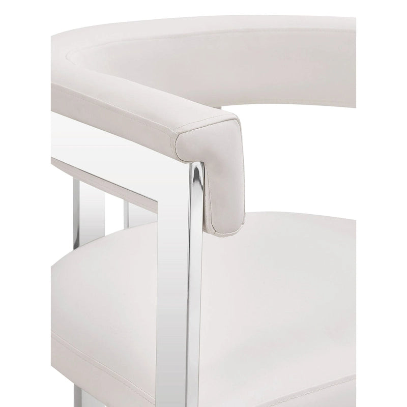 Modern White Vegan Leather & Stainless Steel Dining Chair