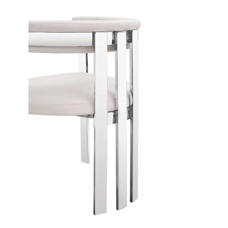 Modern White Vegan Leather & Stainless Steel Dining Chair