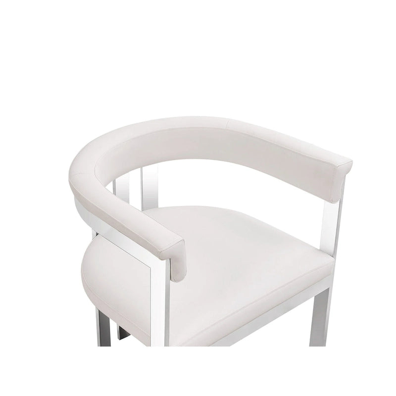 Modern White Vegan Leather & Stainless Steel Dining Chair
