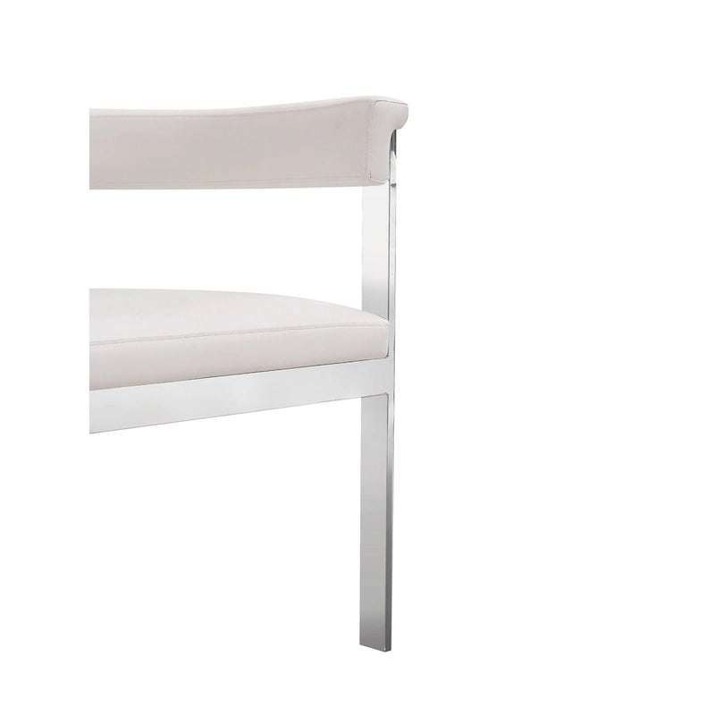 Modern White Vegan Leather & Stainless Steel Dining Chair