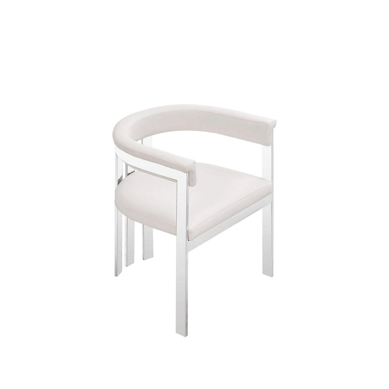 Modern White Vegan Leather & Stainless Steel Dining Chair