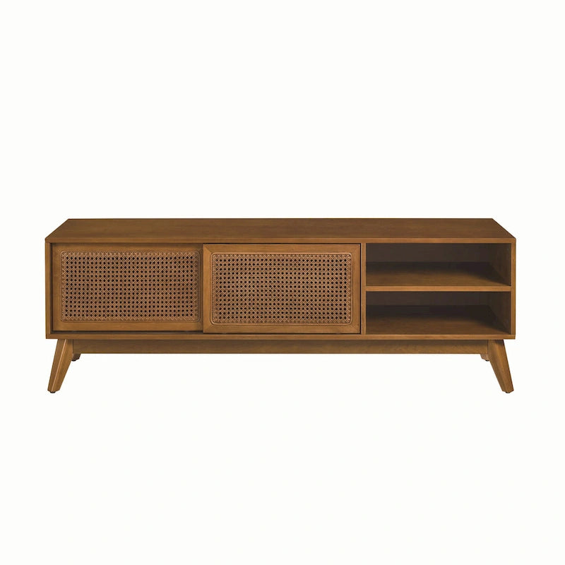 59 Inch Mid Century Modern Rattan TV Stand for 65 Inch TV
