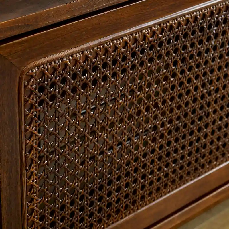 59 Inch Mid Century Modern Rattan TV Stand for 65 Inch TV