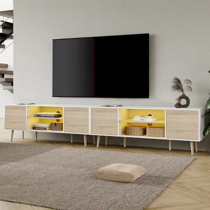 Mid Century Modern TV Stand for up to 100 inch 2 in 1,White